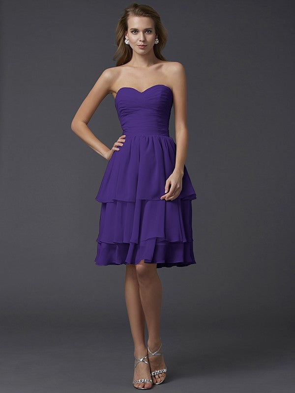 Sheath/Column Sweetheart Sleeveless Short Chiffon Bridesmaid Dresses CICIP0005867