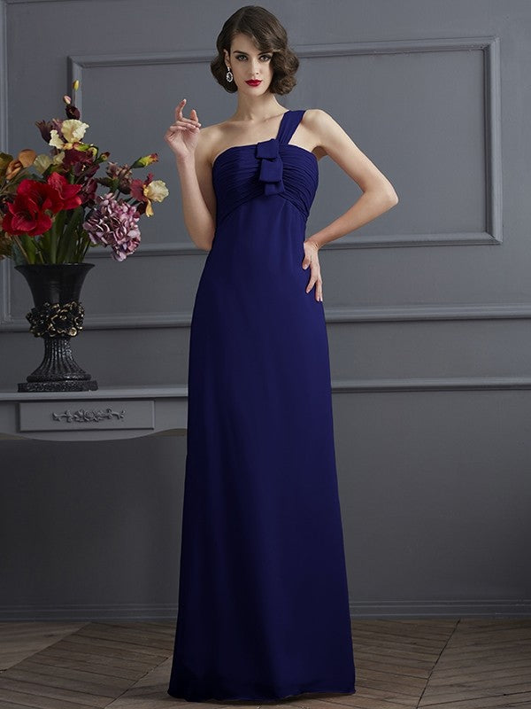 Sheath/Column One-Shoulder Sleeveless Pleats Long Chiffon Bridesmaid Dresses CICIP0005791