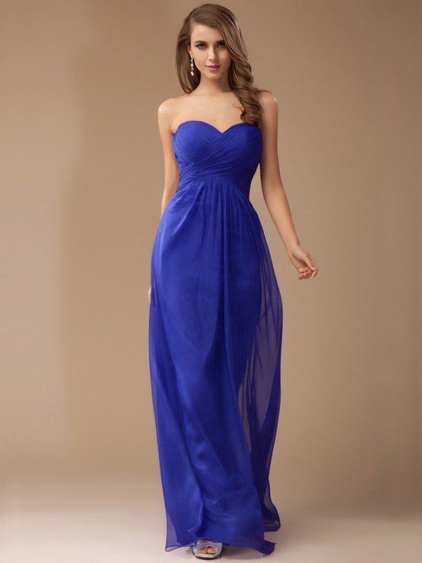 Sheath/Column Sweetheart Sleeveless Long Beading Ruffles Chiffon Bridesmaid Dresses CICIP0005772