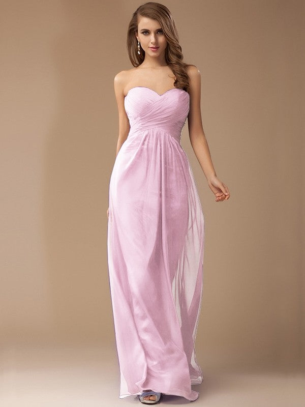 Sheath/Column Sweetheart Sleeveless Long Beading Ruffles Chiffon Bridesmaid Dresses CICIP0005772