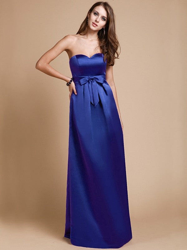 Sheath/Column Sweetheart Sleeveless Long Bowknot Satin Bridesmaid Dresses CICIP0005678