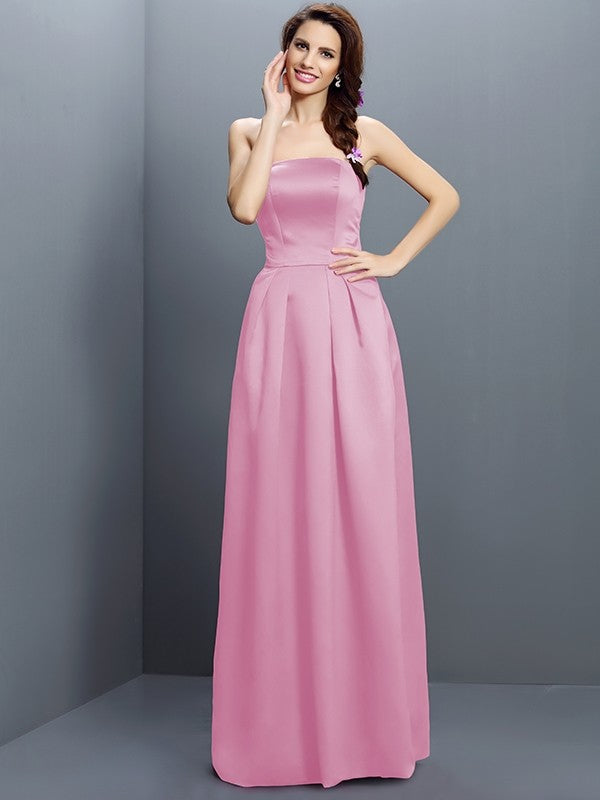 Sheath/Column Strapless Sleeveless Long Satin Bridesmaid Dresses CICIP0005853