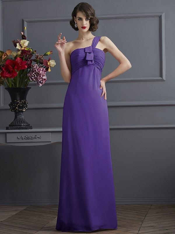 Sheath/Column One-Shoulder Sleeveless Pleats Long Chiffon Bridesmaid Dresses CICIP0005791