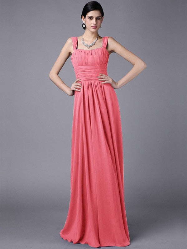 Sheath/Column Straps Sleeveless Pleats Long Chiffon Bridesmaid Dresses CICIP0005648