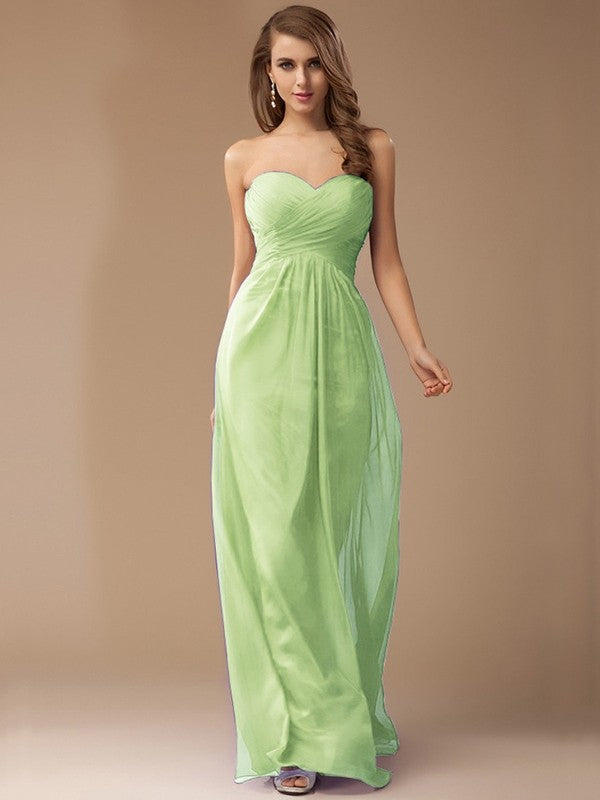 Sheath/Column Sweetheart Sleeveless Long Beading Ruffles Chiffon Bridesmaid Dresses CICIP0005772