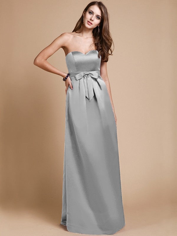 Sheath/Column Sweetheart Sleeveless Long Bowknot Satin Bridesmaid Dresses CICIP0005678