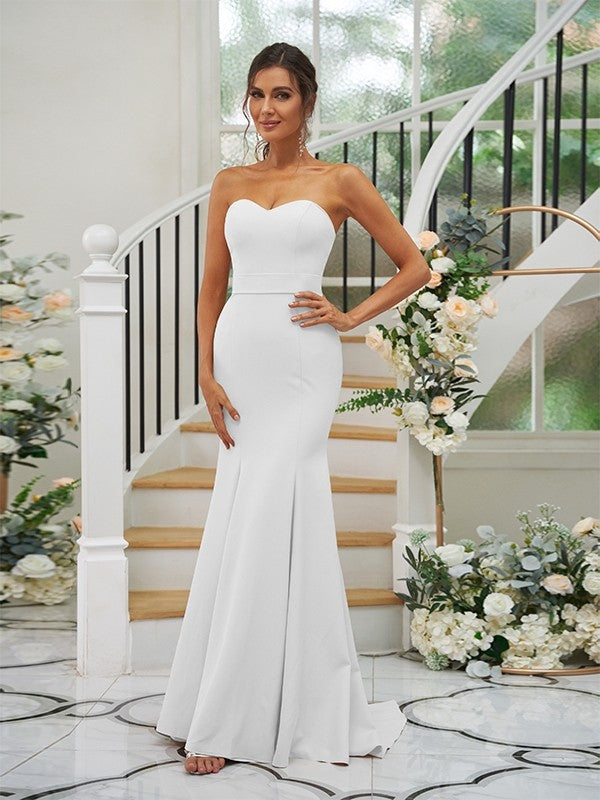 Trumpet/Mermaid Stretch Crepe Ruffles Strapless Sleeveless Sweep/Brush Train Bridesmaid Dresses CICIP0004906