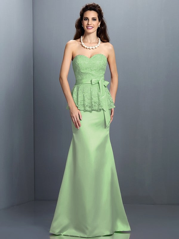 Trumpet/Mermaid Sweetheart Lace Sleeveless Long Satin Bridesmaid Dresses CICIP0005592