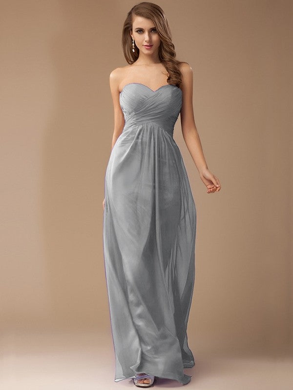 Sheath/Column Sweetheart Sleeveless Long Beading Ruffles Chiffon Bridesmaid Dresses CICIP0005772