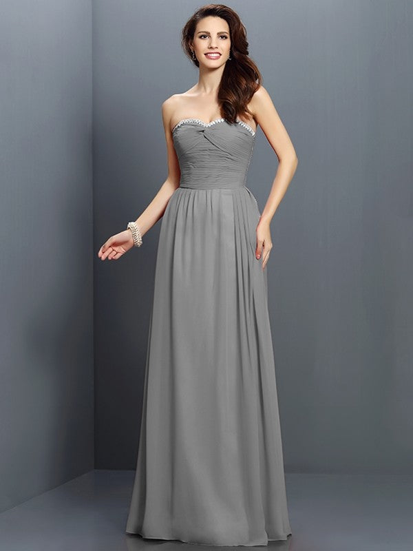 A-Line/Princess Sweetheart Beading Sleeveless Long Chiffon Bridesmaid Dresses CICIP0005763