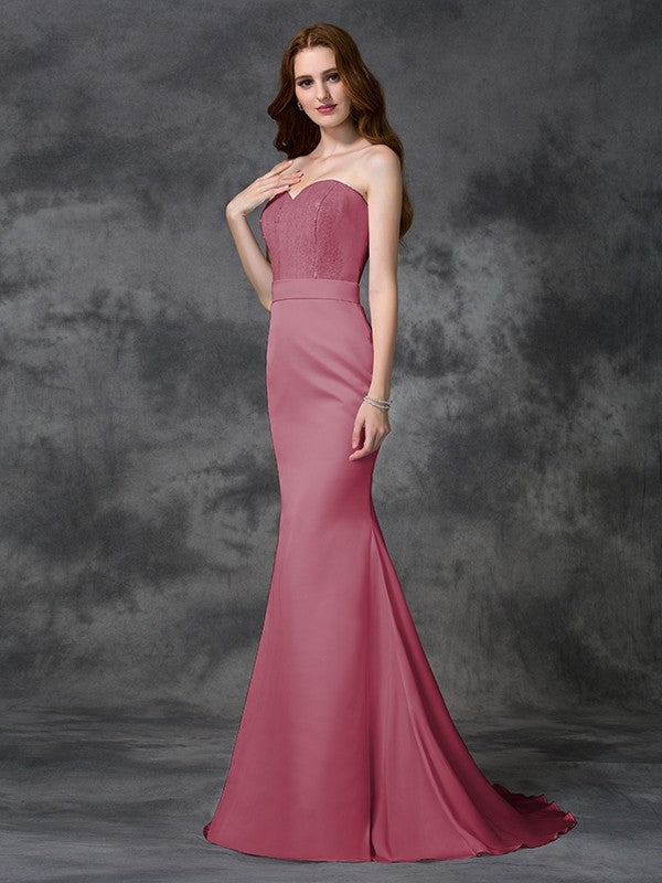 Trumpet/Mermaid Sweetheart Beading Sleeveless Long Satin Chiffon Bridesmaid Dresses CICIP0005321