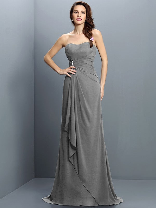 Trumpet/Mermaid Strapless Pleats Sleeveless Long Chiffon Bridesmaid Dresses CICIP0005474