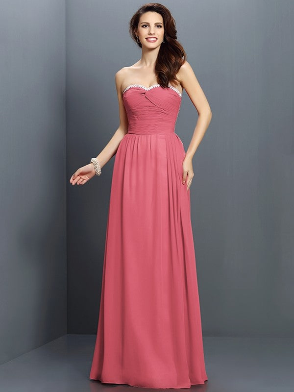 A-Line/Princess Sweetheart Beading Sleeveless Long Chiffon Bridesmaid Dresses CICIP0005763