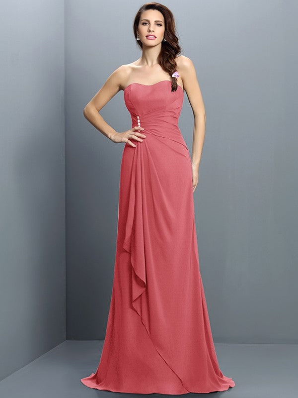 Trumpet/Mermaid Strapless Pleats Sleeveless Long Chiffon Bridesmaid Dresses CICIP0005474