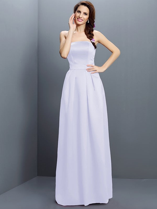 Sheath/Column Strapless Sleeveless Long Satin Bridesmaid Dresses CICIP0005853