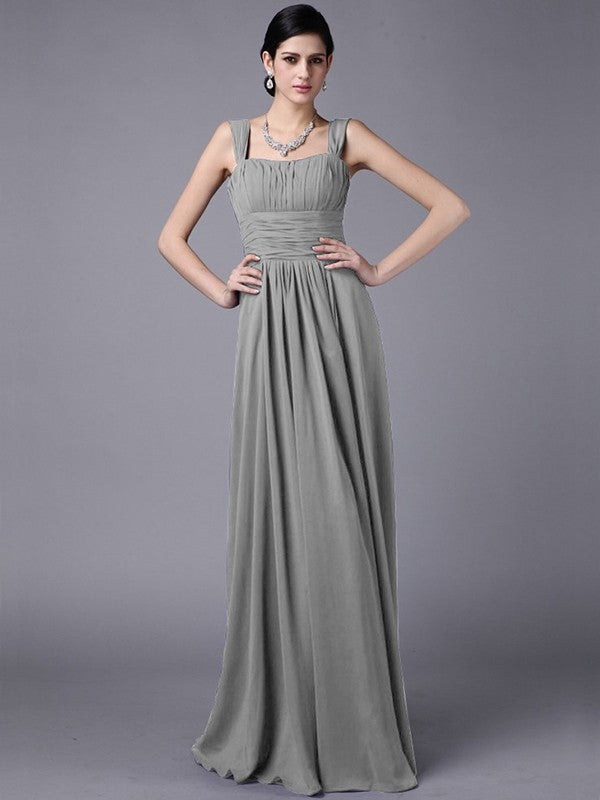 Sheath/Column Straps Sleeveless Pleats Long Chiffon Bridesmaid Dresses CICIP0005648