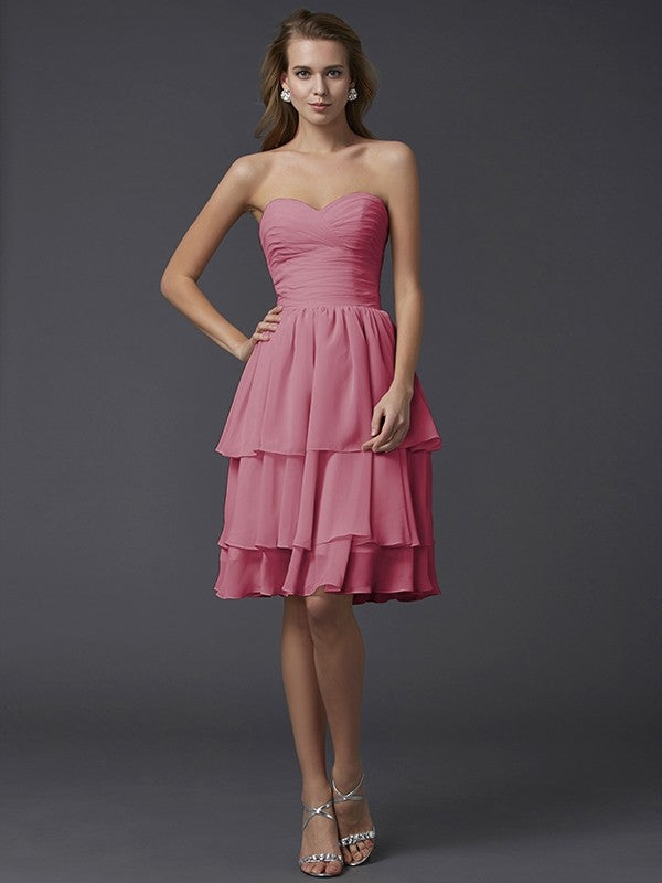 Sheath/Column Sweetheart Sleeveless Short Chiffon Bridesmaid Dresses CICIP0005867