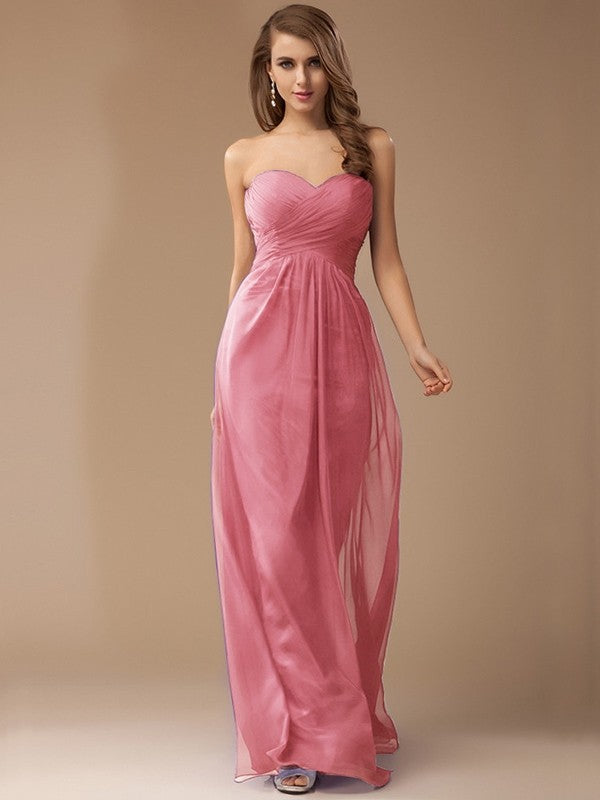 Sheath/Column Sweetheart Sleeveless Long Beading Ruffles Chiffon Bridesmaid Dresses CICIP0005772