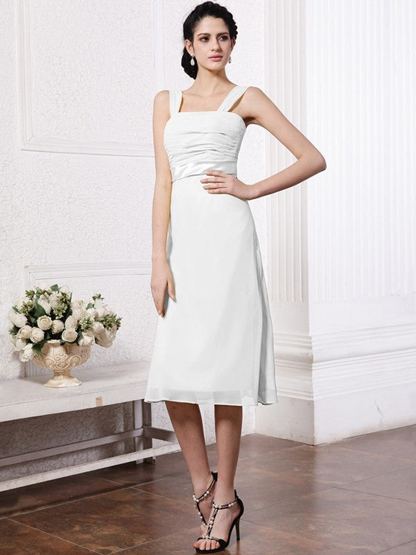 Sheath/Column Straps Sleeveless Sash Pleats Short Chiffon Bridesmaid Dresses CICIP0005805