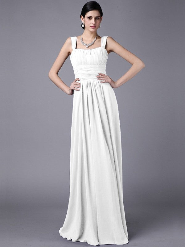 Sheath/Column Straps Sleeveless Pleats Long Chiffon Bridesmaid Dresses CICIP0005648