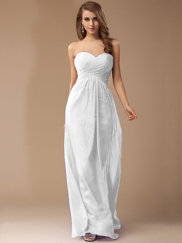 Sheath/Column Sweetheart Sleeveless Long Beading Ruffles Chiffon Bridesmaid Dresses CICIP0005772