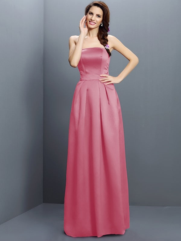 Sheath/Column Strapless Sleeveless Long Satin Bridesmaid Dresses CICIP0005853