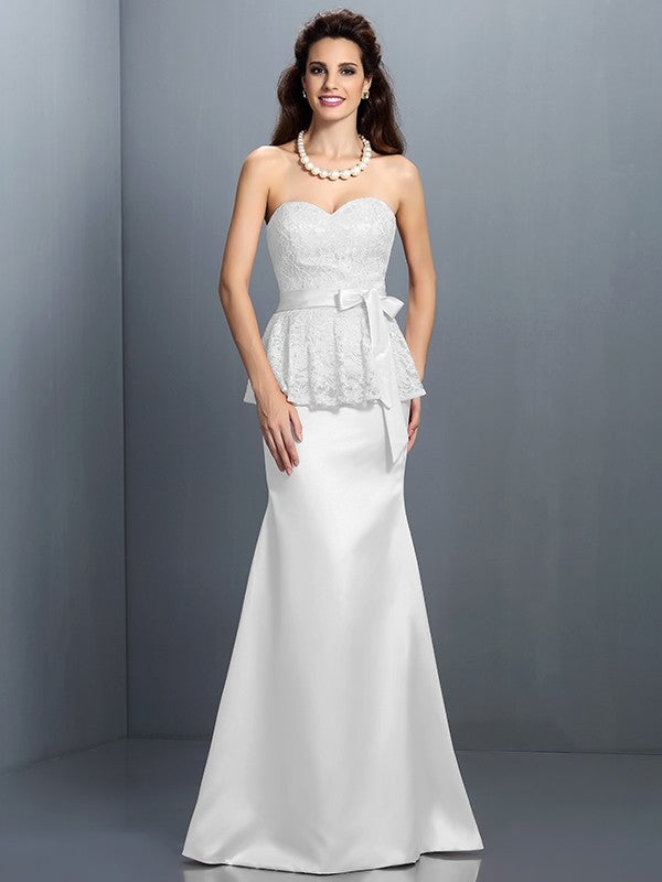 Trumpet/Mermaid Sweetheart Lace Sleeveless Long Satin Bridesmaid Dresses CICIP0005592