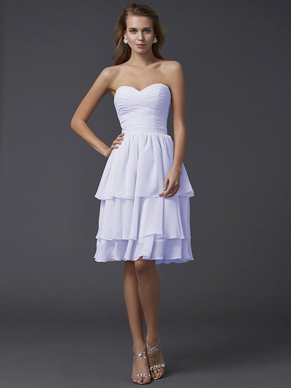 Sheath/Column Sweetheart Sleeveless Short Chiffon Bridesmaid Dresses CICIP0005867