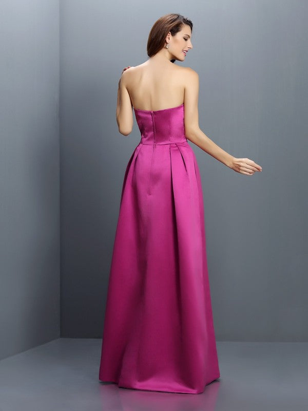 Sheath/Column Strapless Sleeveless Long Satin Bridesmaid Dresses CICIP0005853