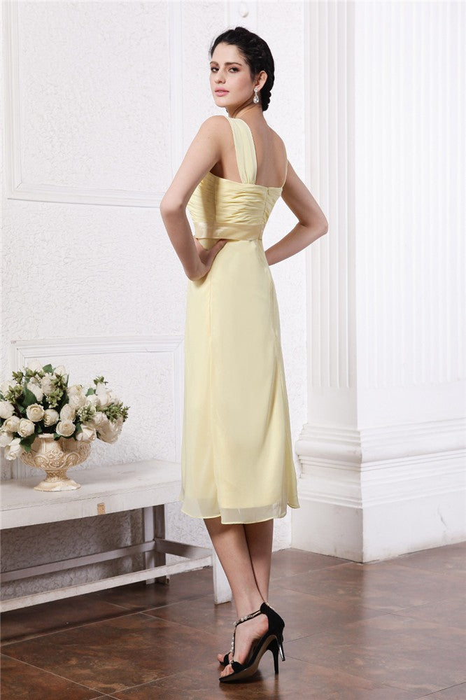 Sheath/Column Straps Sleeveless Sash Pleats Short Chiffon Bridesmaid Dresses CICIP0005805