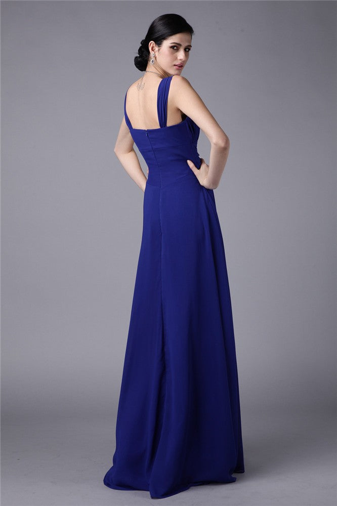 Sheath/Column Straps Sleeveless Pleats Long Chiffon Bridesmaid Dresses CICIP0005648