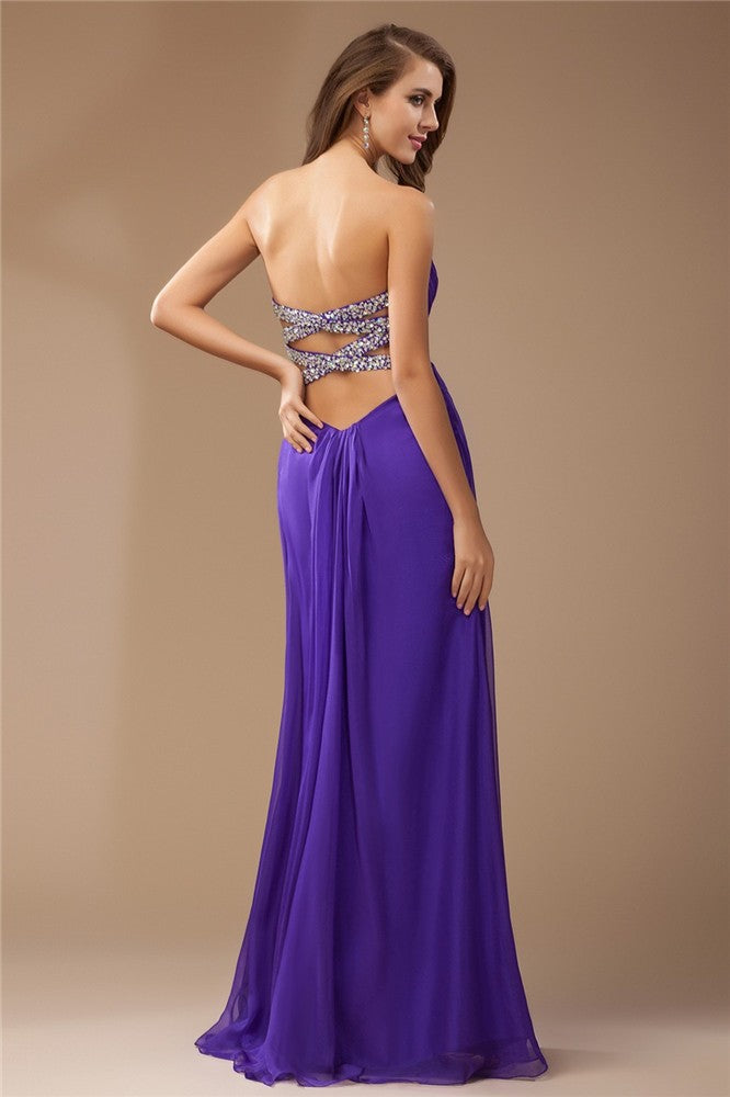 Sheath/Column Sweetheart Sleeveless Long Beading Ruffles Chiffon Bridesmaid Dresses CICIP0005772