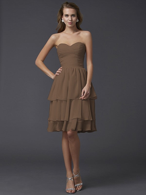 Sheath/Column Sweetheart Sleeveless Short Chiffon Bridesmaid Dresses CICIP0005867