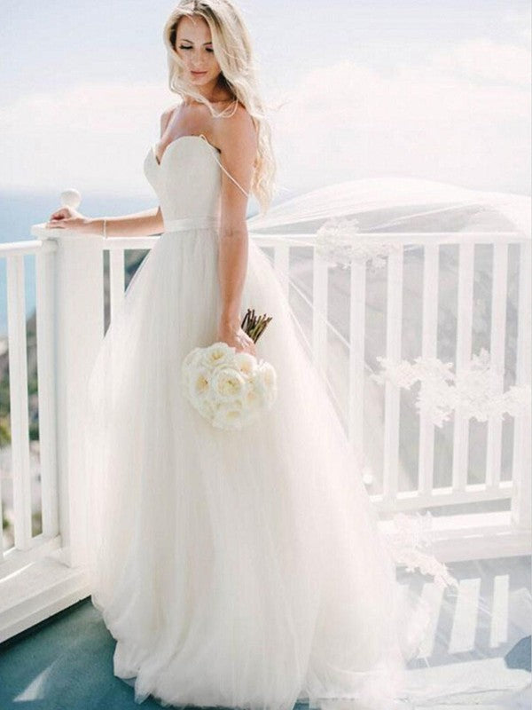 Ball Gown Sweetheart Sweep/Brush Train Sleeveless Tulle Wedding Dresses CICIP0006037