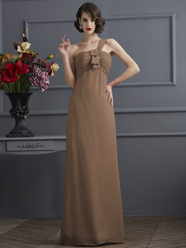 Sheath/Column One-Shoulder Sleeveless Pleats Long Chiffon Bridesmaid Dresses CICIP0005791