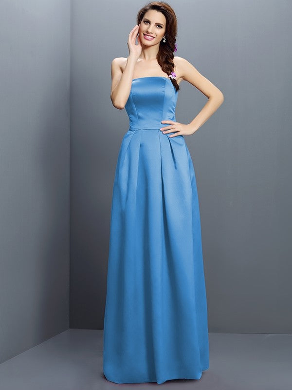 Sheath/Column Strapless Sleeveless Long Satin Bridesmaid Dresses CICIP0005853