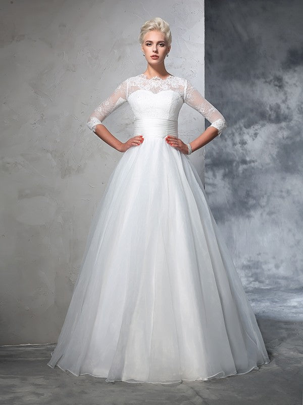 Ball Gown Jewel Applique 3/4 Sleeves Long Organza Wedding Dresses CICIP0006383