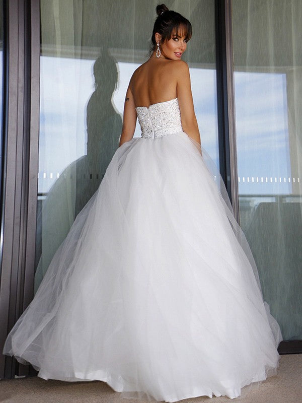 Ball Gown Tulle Sweetheart Bowknot Sleeveless Floor-Length Wedding Dresses CICIP0006196