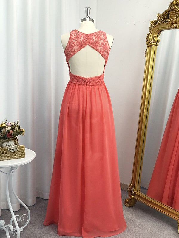 A-Line/Princess Chiffon Applique Scoop Floor-Length Sleeveless Dresses