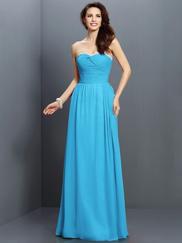 A-Line/Princess Sweetheart Beading Sleeveless Long Chiffon Bridesmaid Dresses CICIP0005763