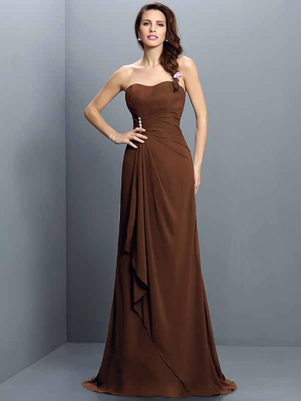 Trumpet/Mermaid Strapless Pleats Sleeveless Long Chiffon Bridesmaid Dresses CICIP0005474