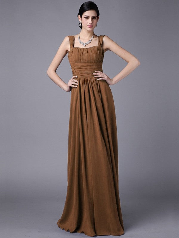 Sheath/Column Straps Sleeveless Pleats Long Chiffon Bridesmaid Dresses CICIP0005648