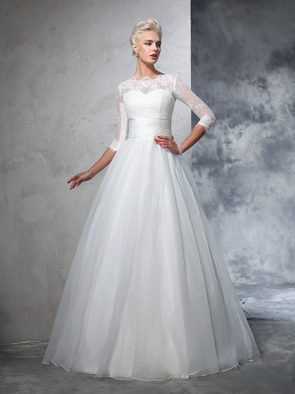 Ball Gown Jewel Applique 3/4 Sleeves Long Organza Wedding Dresses CICIP0006383