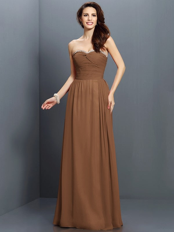 A-Line/Princess Sweetheart Beading Sleeveless Long Chiffon Bridesmaid Dresses CICIP0005763