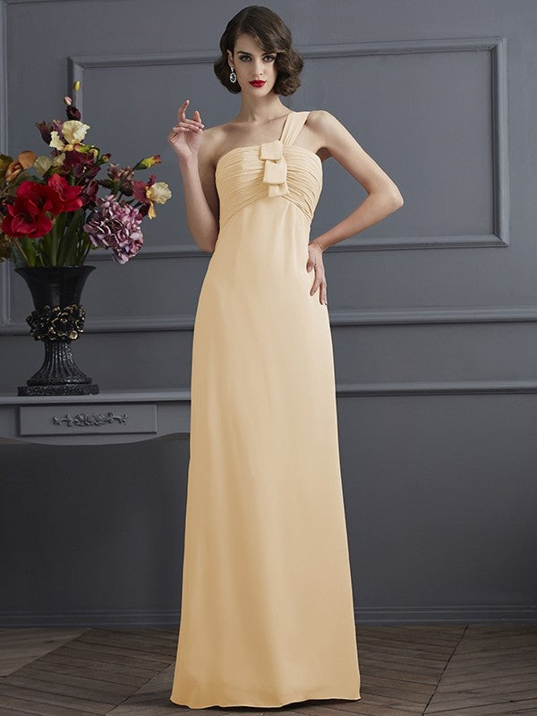 Sheath/Column One-Shoulder Sleeveless Pleats Long Chiffon Bridesmaid Dresses CICIP0005791