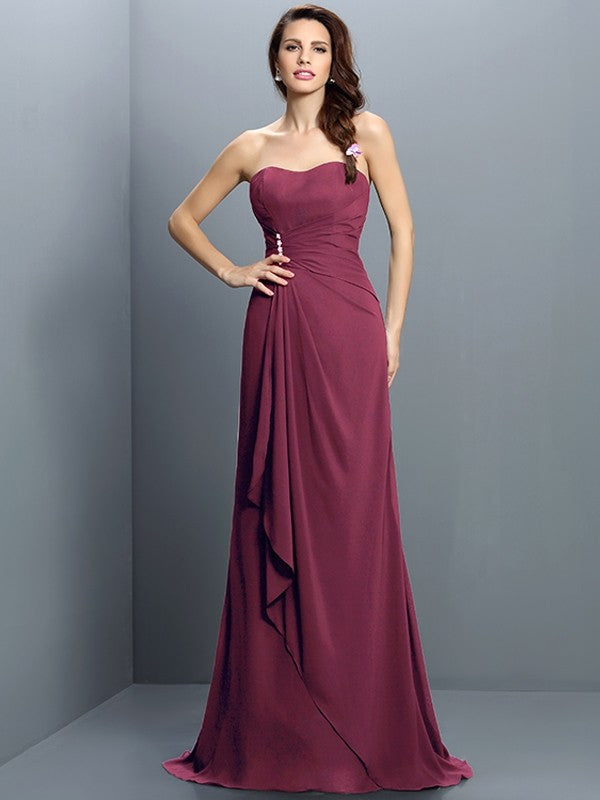 Trumpet/Mermaid Strapless Pleats Sleeveless Long Chiffon Bridesmaid Dresses CICIP0005474