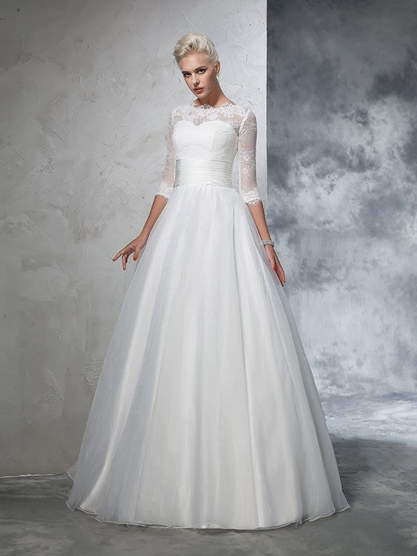 Ball Gown Jewel Applique 3/4 Sleeves Long Organza Wedding Dresses CICIP0006383