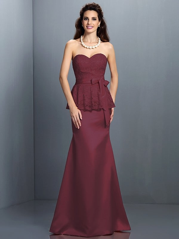 Trumpet/Mermaid Sweetheart Lace Sleeveless Long Satin Bridesmaid Dresses CICIP0005592