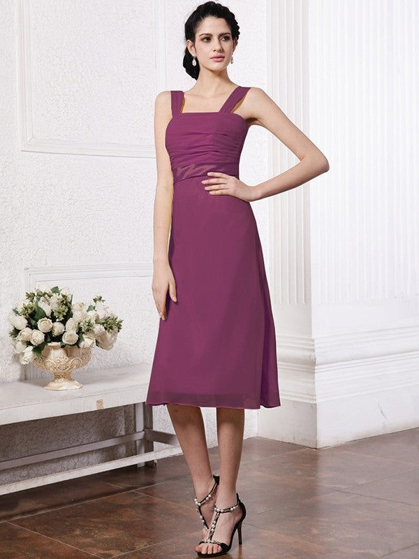 Sheath/Column Straps Sleeveless Sash Pleats Short Chiffon Bridesmaid Dresses CICIP0005805