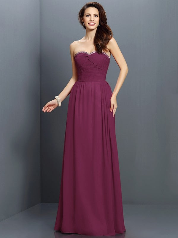 A-Line/Princess Sweetheart Beading Sleeveless Long Chiffon Bridesmaid Dresses CICIP0005763